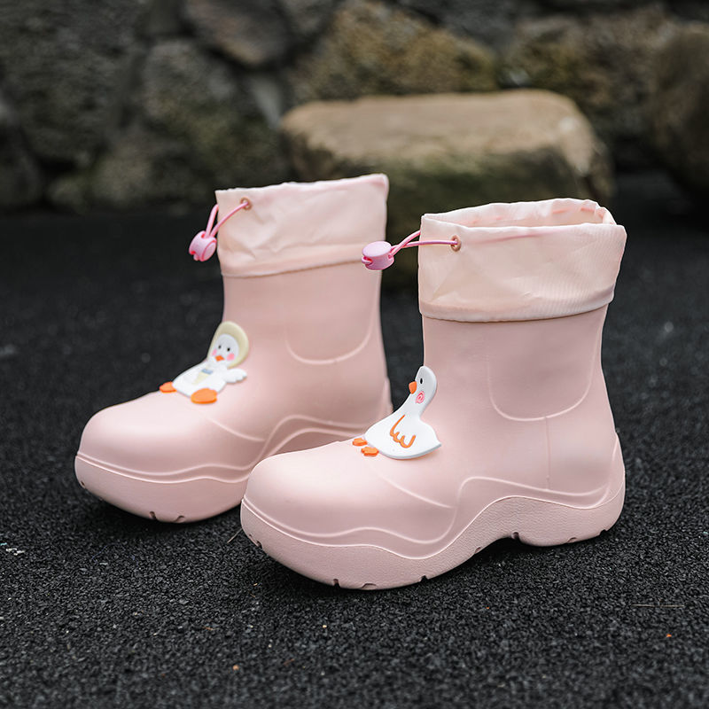 women‘s outdoor mid-calf rain boots cute cartoon duck simple and lightweight waterproof shoes rubber shoes non-slip stylish water shoes