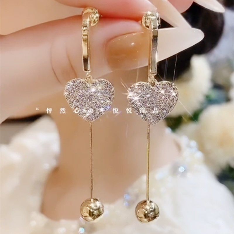 Fashionable Design Dual-Wear Fully Jeweled Loving Heart Earrings for Women New Trendy Temperament Internet Influencer All-Match Earrings