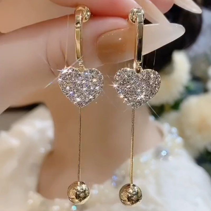 Fashionable Design Dual-Wear Fully Jeweled Loving Heart Earrings for Women New Trendy Temperament Internet Influencer All-Match Earrings