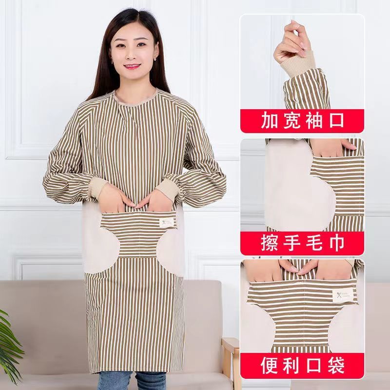 Cotton and Linen Long Sleeve Apron Household Kitchen Bib Overclothes Men's and Women's Work Clothes Pure Cotton Cooking Clothes Apron