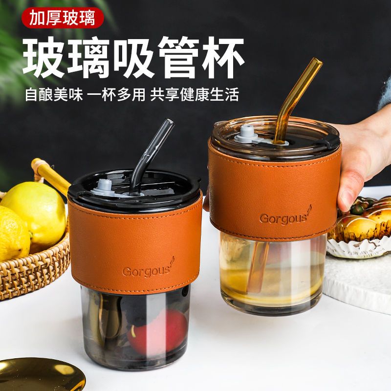 best-seller on douyin internet celebrity ins good-looking bamboo joint cup with cup lid straw glass cup coffee cup milk cup girl