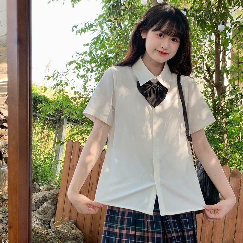 summer solid color japanese college style jk uniform shirt short sleeve women‘s basic school pure white shirt student top