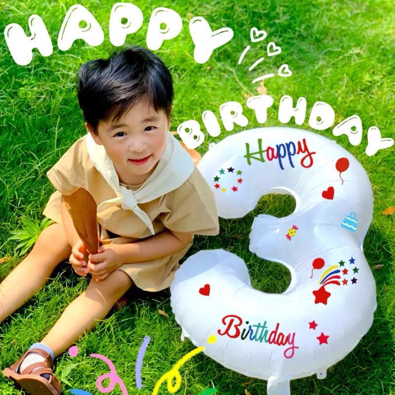 Xiaohongshu Same Style Birthday Balloon Thick White Ins Wind Age Digital Balloon Decoration Party Props