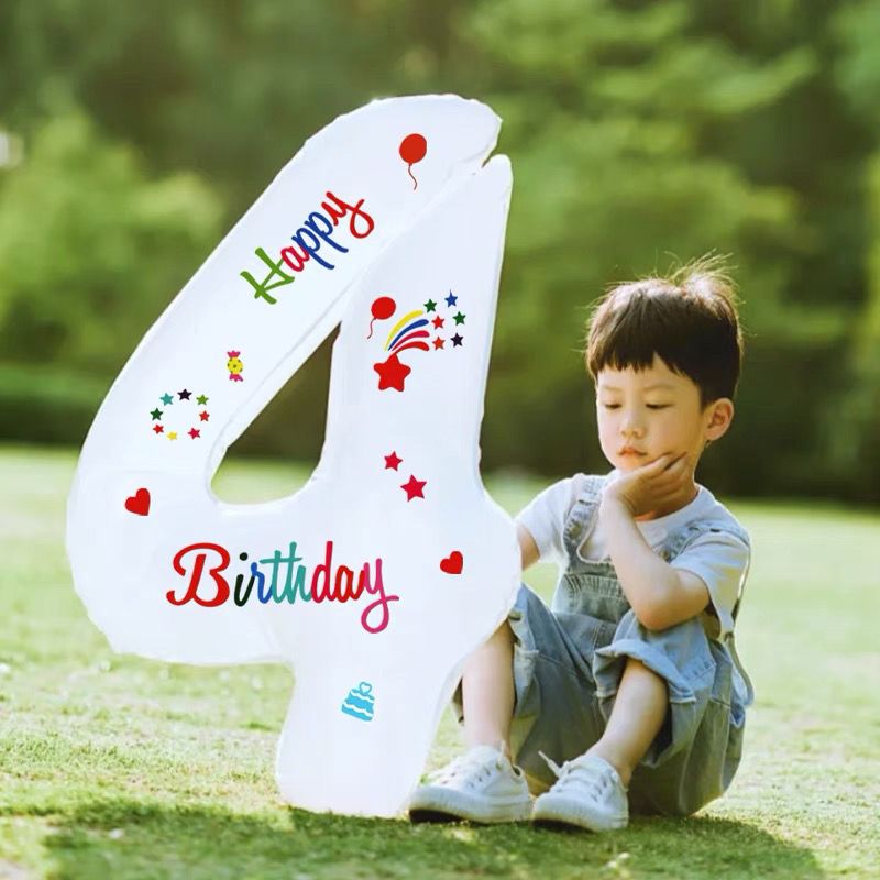 Xiaohongshu Same Style Birthday Balloon Thick White Ins Wind Age Digital Balloon Decoration Party Props