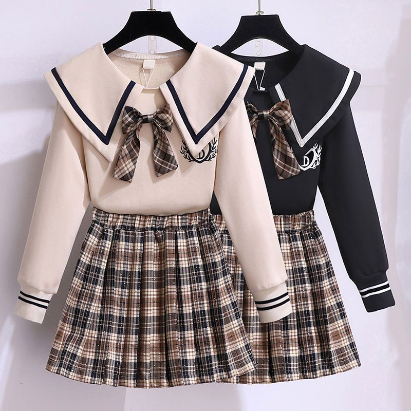 girls jk uniform suit 2024 spring new online red ocean style preppy-style sweatshirt spring and autumn children‘s two-piece suit dress