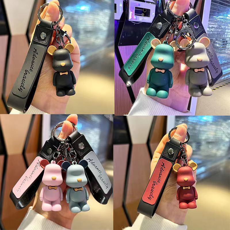 trendy keychain couple cute bow tie bear key chain gifts for men and women key ornament bear chain schoolbag pendant