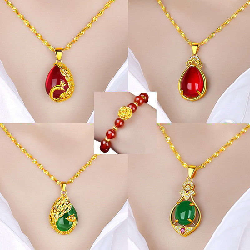 [2024 new hot models send bracelet] necklace women‘s gold plated alluvial gold pendant ornaments jewelry couple‘s birthday present