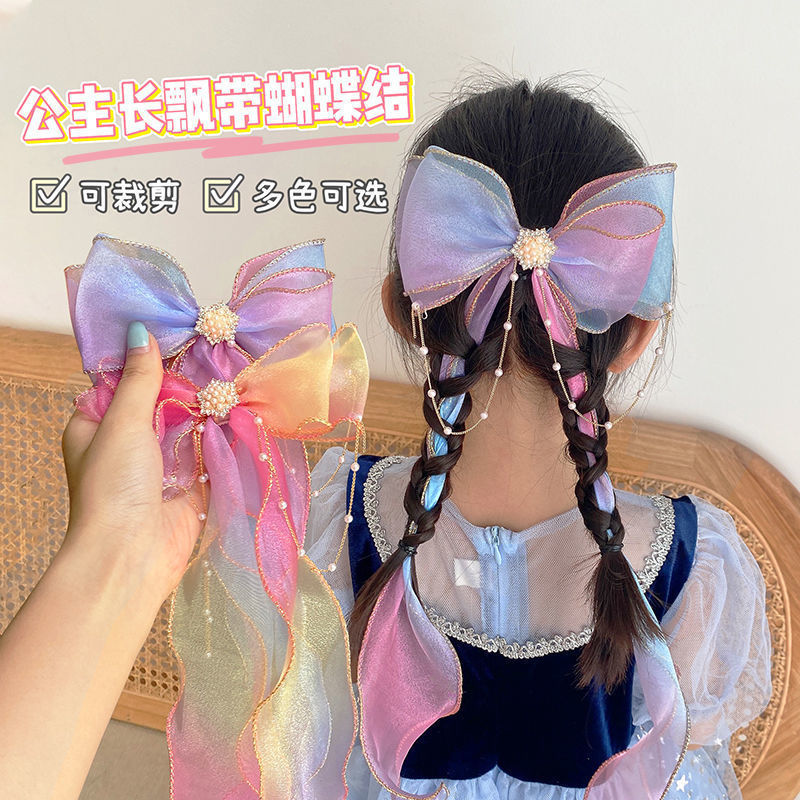 Princess Style Children's Colorful Hair Band Mesh Bow Barrettes Ribbon Sweet Kindergarten Baby Headdress Flower