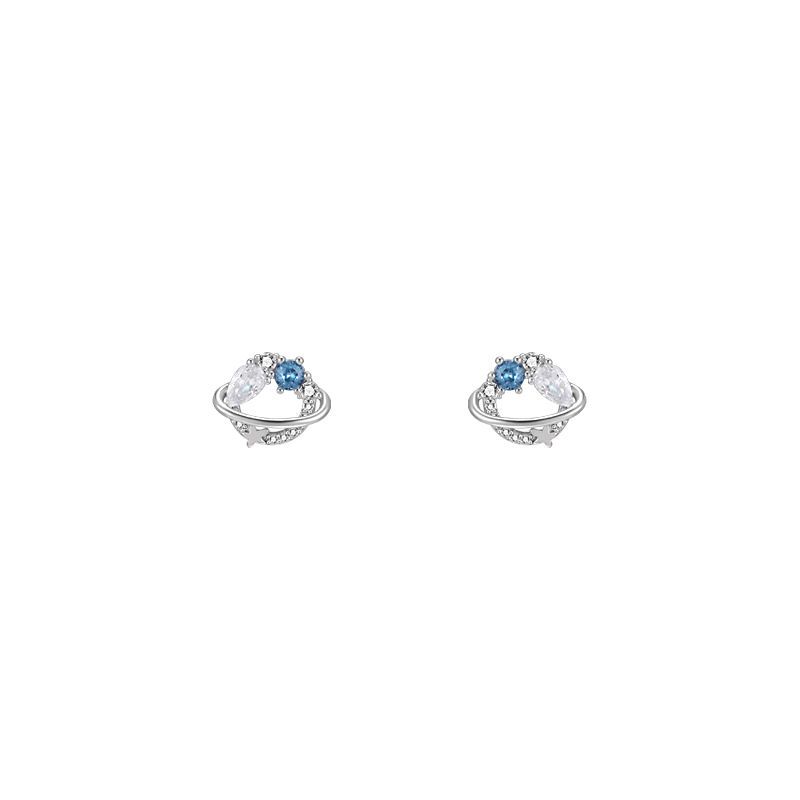 2023 New Blue Color Planet Zircon Earrings Female Niche Design High-Grade Earrings All-Match Small Fairy Earrings
