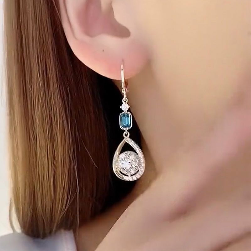 High-End Light Luxury Delicate Bead-Set Diamond Water Drop Earrings French Hepburn Style Earrings Niche Gentle Super-Fairy Earrings Ear Clip