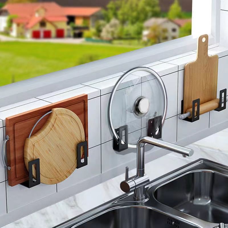 Stainless Steel Kitchen Lid Rack Wall-Mounted Punch-Free Multi-Functional Shelf Chopping Board Chopping Board Rack