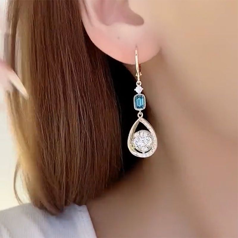 High-End Light Luxury Delicate Bead-Set Diamond Water Drop Earrings French Hepburn Style Earrings Niche Gentle Super-Fairy Earrings Ear Clip