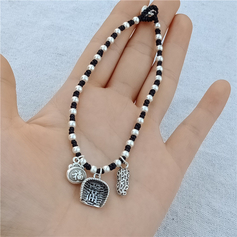 Best-Seller on Douyin Fish Necklace Black Rope Collar Hand-Woven Personality Necklace Vintage Distressed Artistic Clavicle Chain