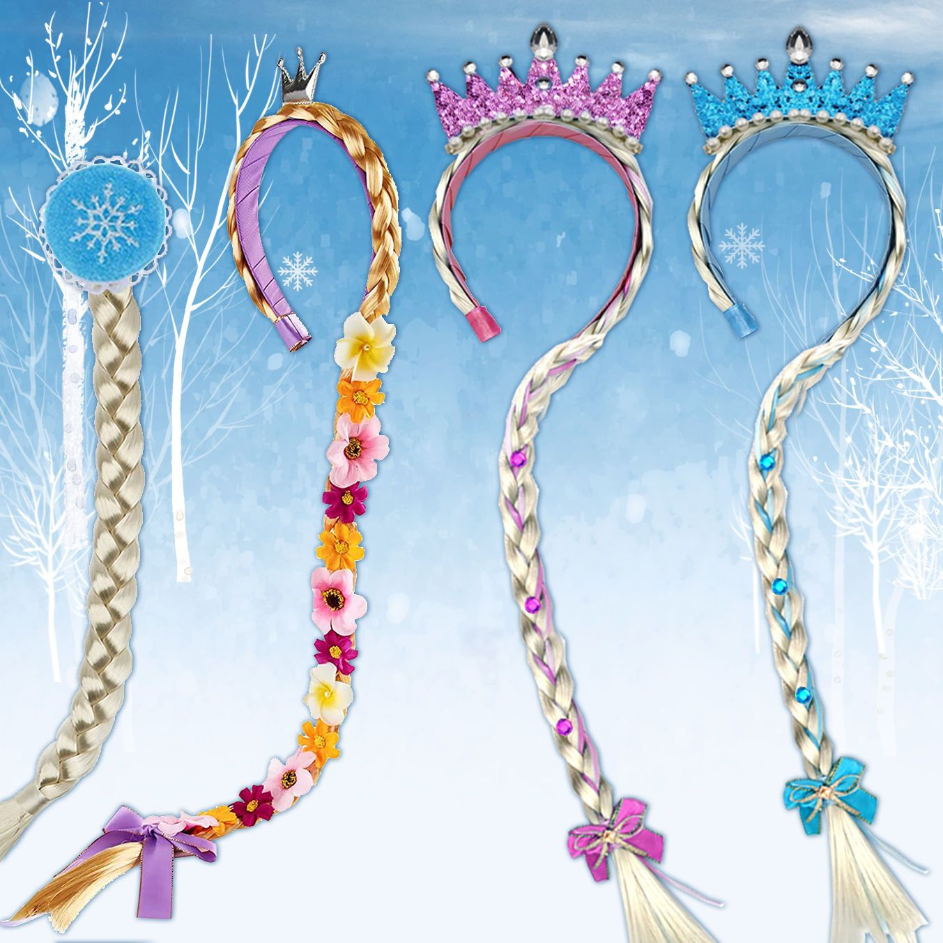 Frozen Headdress Long Wig Braid Crown Children Headwear Princess Elsa Headband Little Girl Hair Accessories Headband
