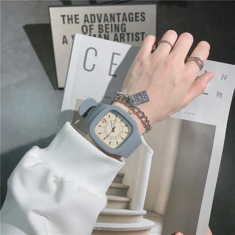 Macaron Watch Men and Women Junior High School Student Party Korean Style Simple Square Temperament Ins College Style Unicorn