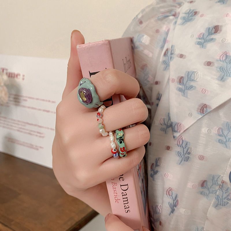Niche Design Enamel Ring Female Ins Fashion Cute Open Index Finger Ring Fashion Personality Self-Discipline Ring Ornament