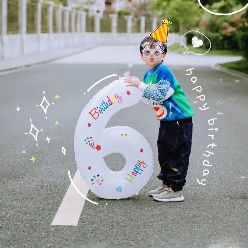 Large White Digit Balloon 0-9 Birthday Decoration Balloon Baby Full-Year Layout Number Flying Floating Balloon