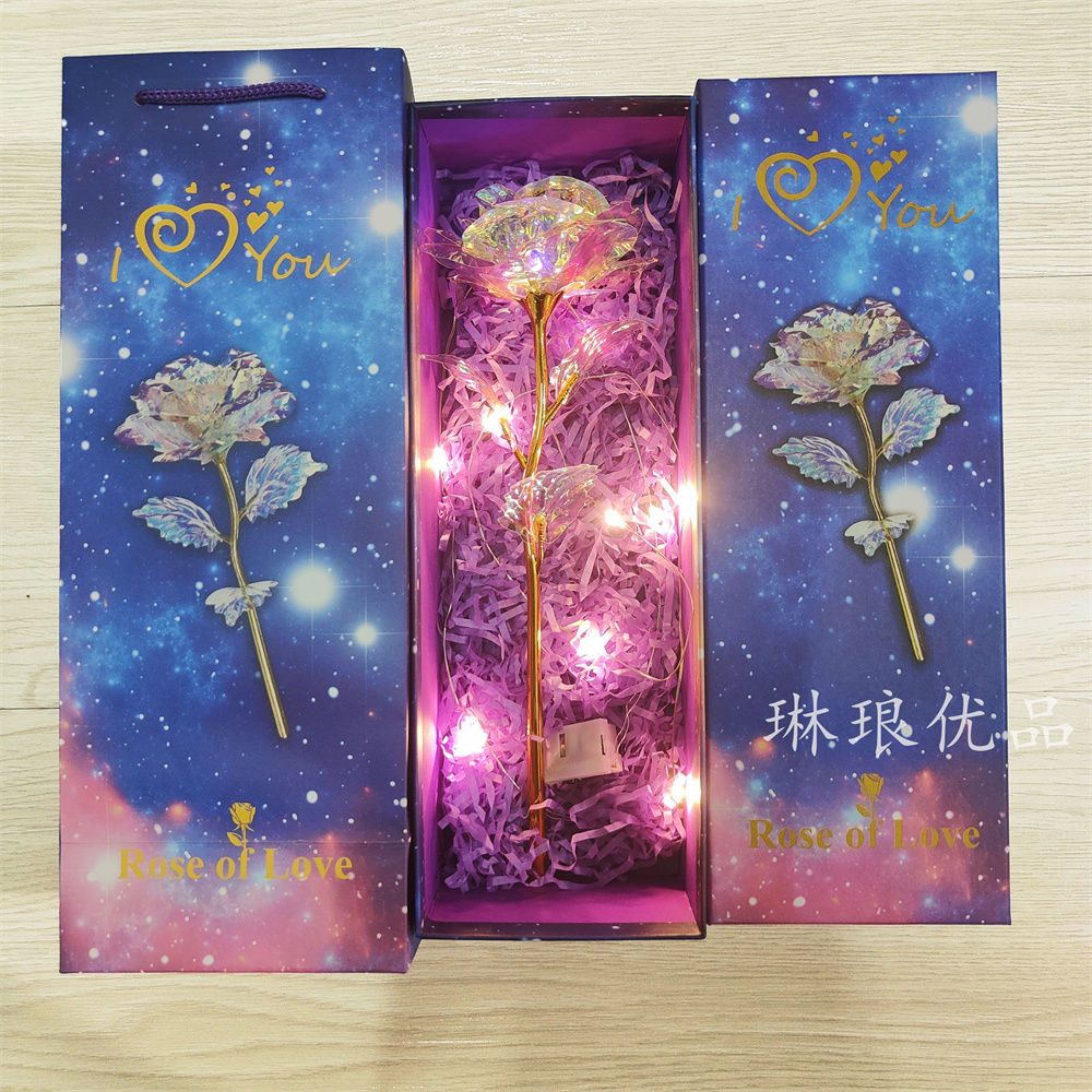 Colorful Dazzling Rose Changing Starry Sky Colorful Gold Rose Romantic Eternal Couple Good-looking Valentine's Day Gift