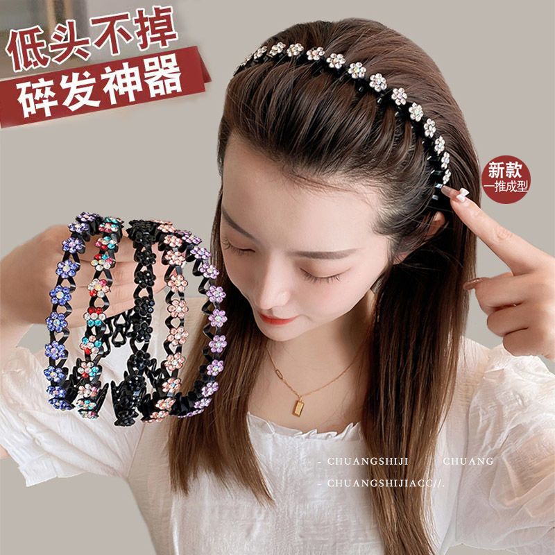 new wave headband women rhinestone toothed headband south korea outdoor all-matching hair fixer non-slip shredded hairpin clip hairware