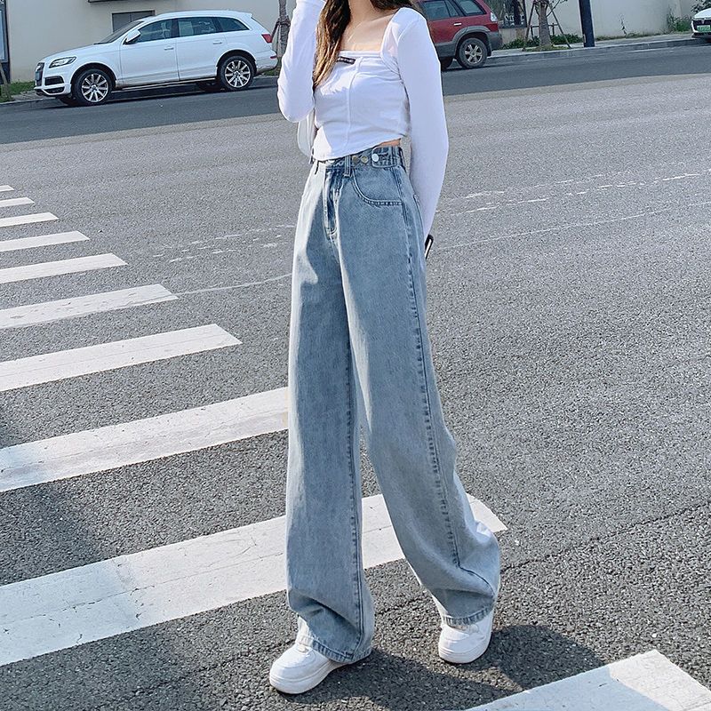 wide leg jeans women‘s high waist spring and autumn 2022 new mop small slim fit all-match loose straight pants fashion