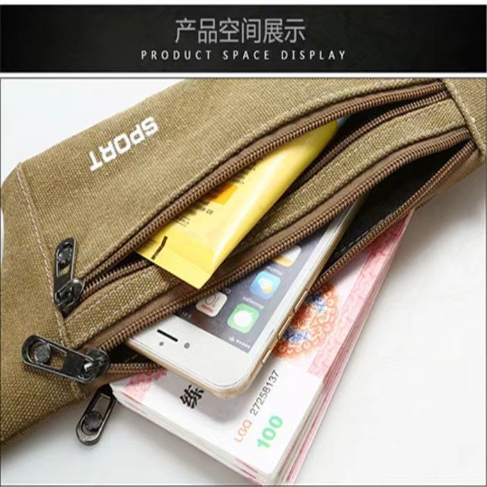 New Canvas Waist Bag Multi-Functional Men's and Women's Sports Running Anti-Theft Cell Phone Bag Cycling Fashionable Invisible Close-Fitting Package