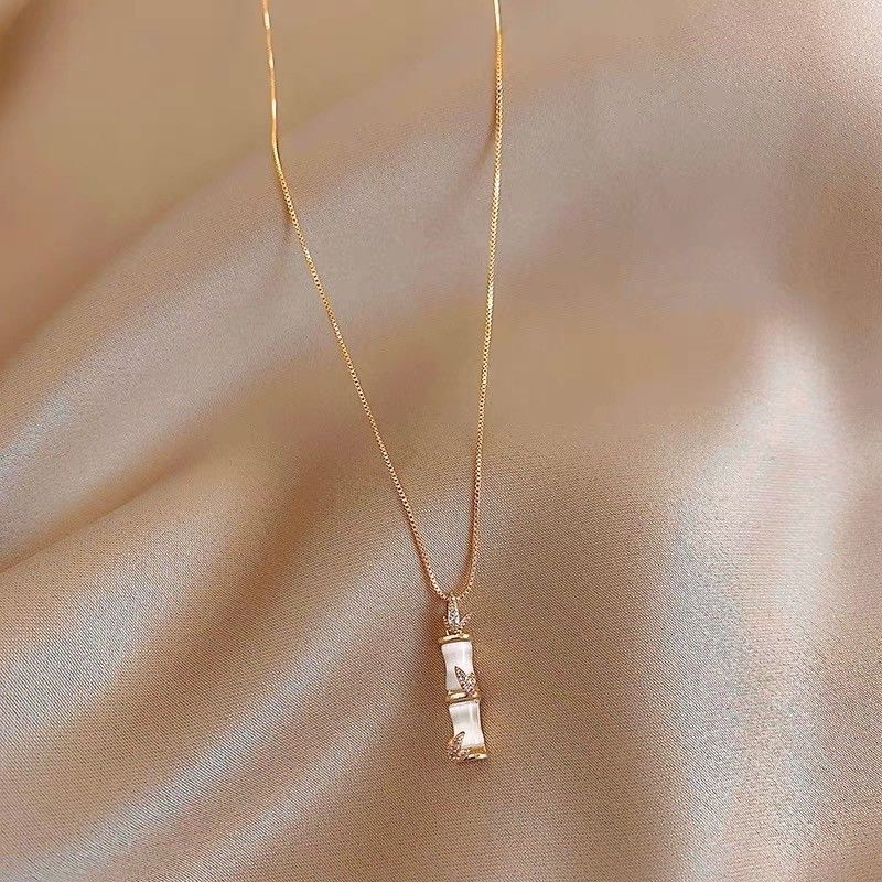 Bamboo Necklace Female Clavicle Chain 925 Silver Light Luxury Minority 2 New Design Sense Trendy Ins Exquisite Pendant