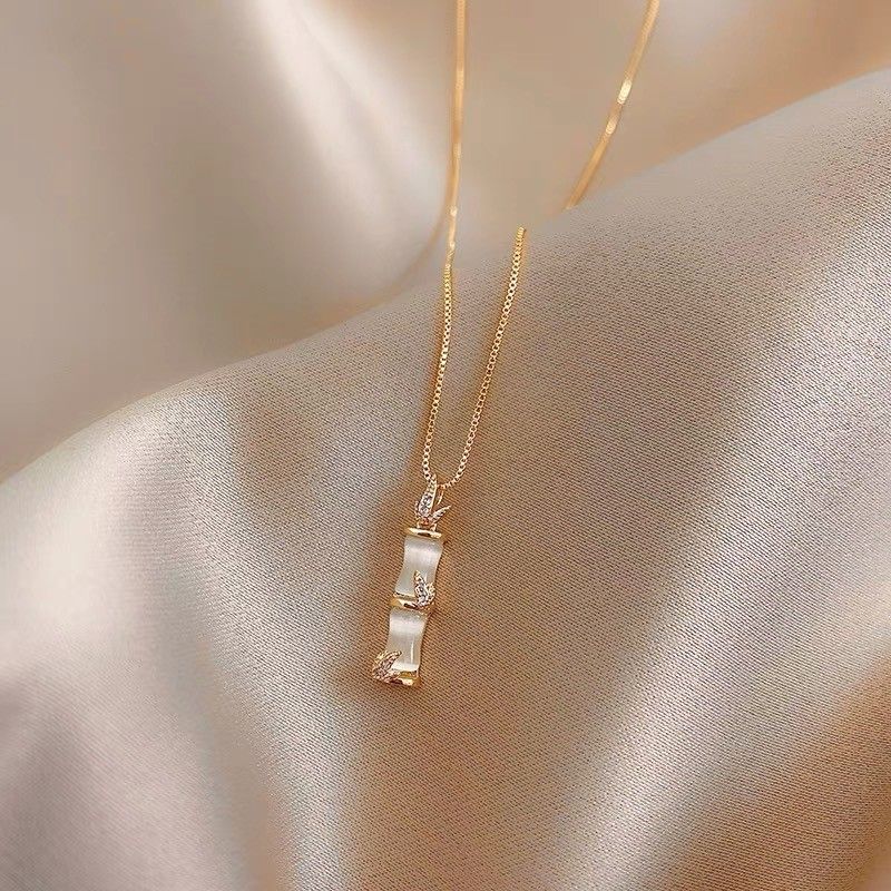 Bamboo Necklace Female Clavicle Chain 925 Silver Light Luxury Minority 2 New Design Sense Trendy Ins Exquisite Pendant