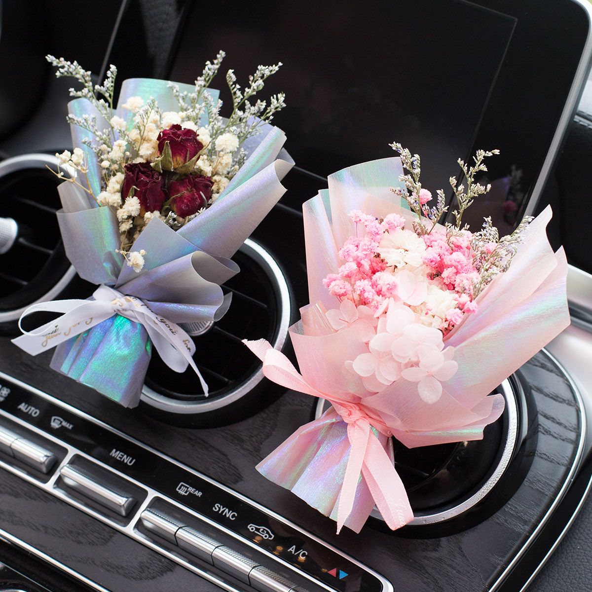 Car Aromatherapy Vent Perfume Creative Preserved Fresh Flower Car Interior Design Accessories Decorative Air Conditioning Fragrance Clip Rose Dried Flower