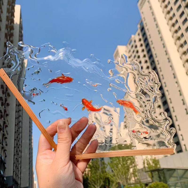 koi water fan diy material package uv epoxy handmade transparent resin crystal epoxy transparent fan made of water