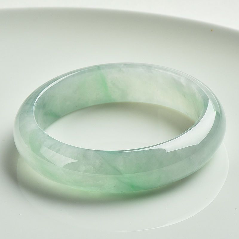 natural jade a goods emerald color jade bracelet ice-like light green jade bracelet wangfu women‘s floating flower jade jade bracelet with certificate