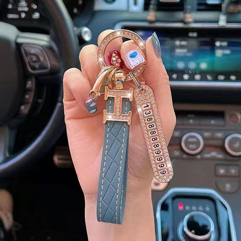 car key ring new ins women‘s good-looking anti-lost number plate internet celebrity key chain with diamond key chain rhinestone