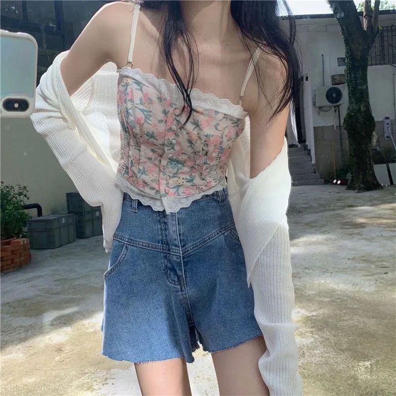 2023 New Harajuku Sun Protection Cardigan Short Summer Inverness Women's Sweet All-Matching Casual Solid Color Top Fashion