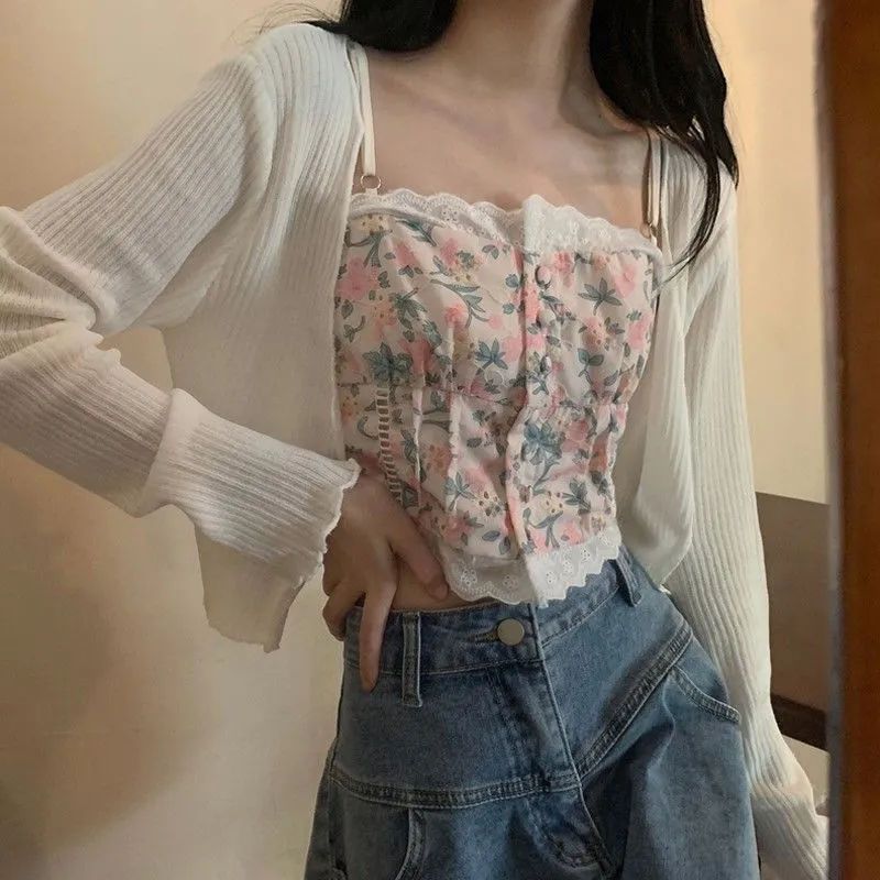 2023 New Harajuku Sun Protection Cardigan Short Summer Inverness Women's Sweet All-Matching Casual Solid Color Top Fashion