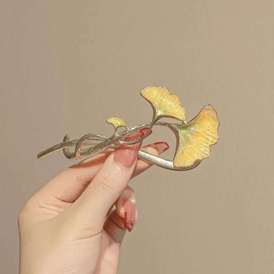 Mori Style Ginkgo Leaf Barrettes Female Back Head Word Grip Dignified Sense of Design Hairpin Antique Shark Clip Hairware