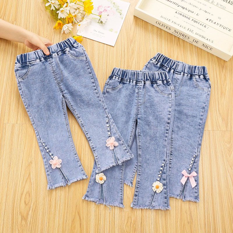 girls‘ spring and autumn new jeans children casual loose trousers infants baby fashionable outer wear flared pants