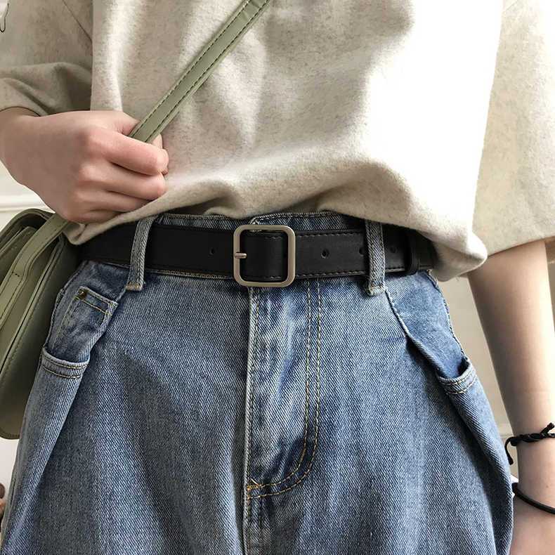 new retro and fashion all-matching belt chic student casual simple square buckle belt pant belt unisex ins