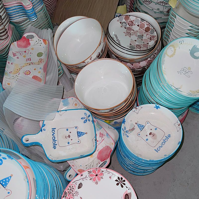 Blind Box Ceramic Tableware Lucky Bag Bowls, Dishes and Plates Household Instagram Mesh Red Creative Rice Bowl Noodle Spoon Chopsticks Fish Dish