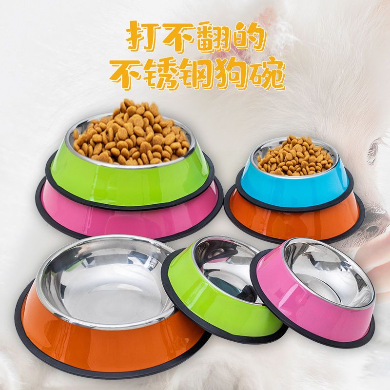 dog bowl dog basin stainless steel can not turn over food basin  bowl rice bowl basin large dog large size pet bowl dog supplies