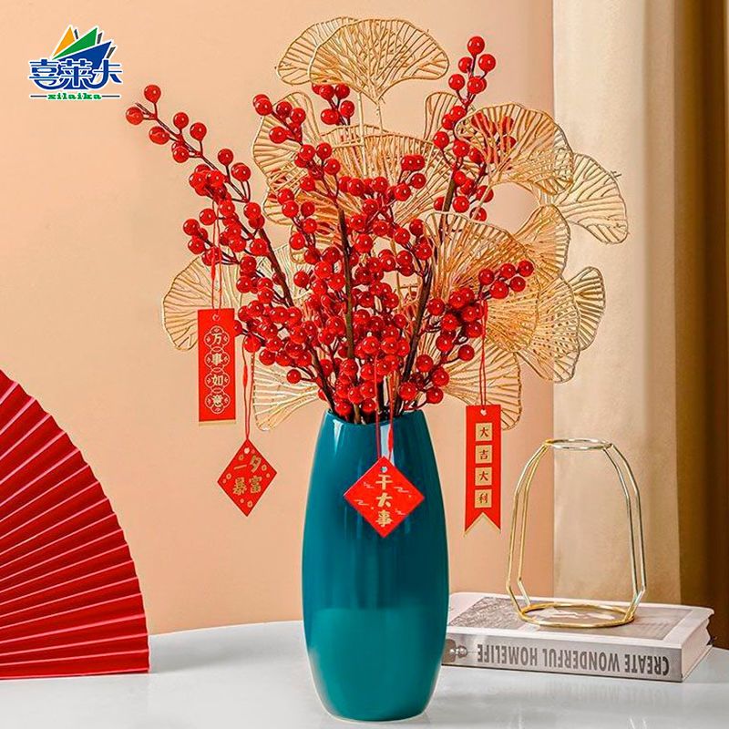 fortune fruit red fruit artificial flower fake vase decoration living room wedding new house opening gift tv cabinet new year decoration