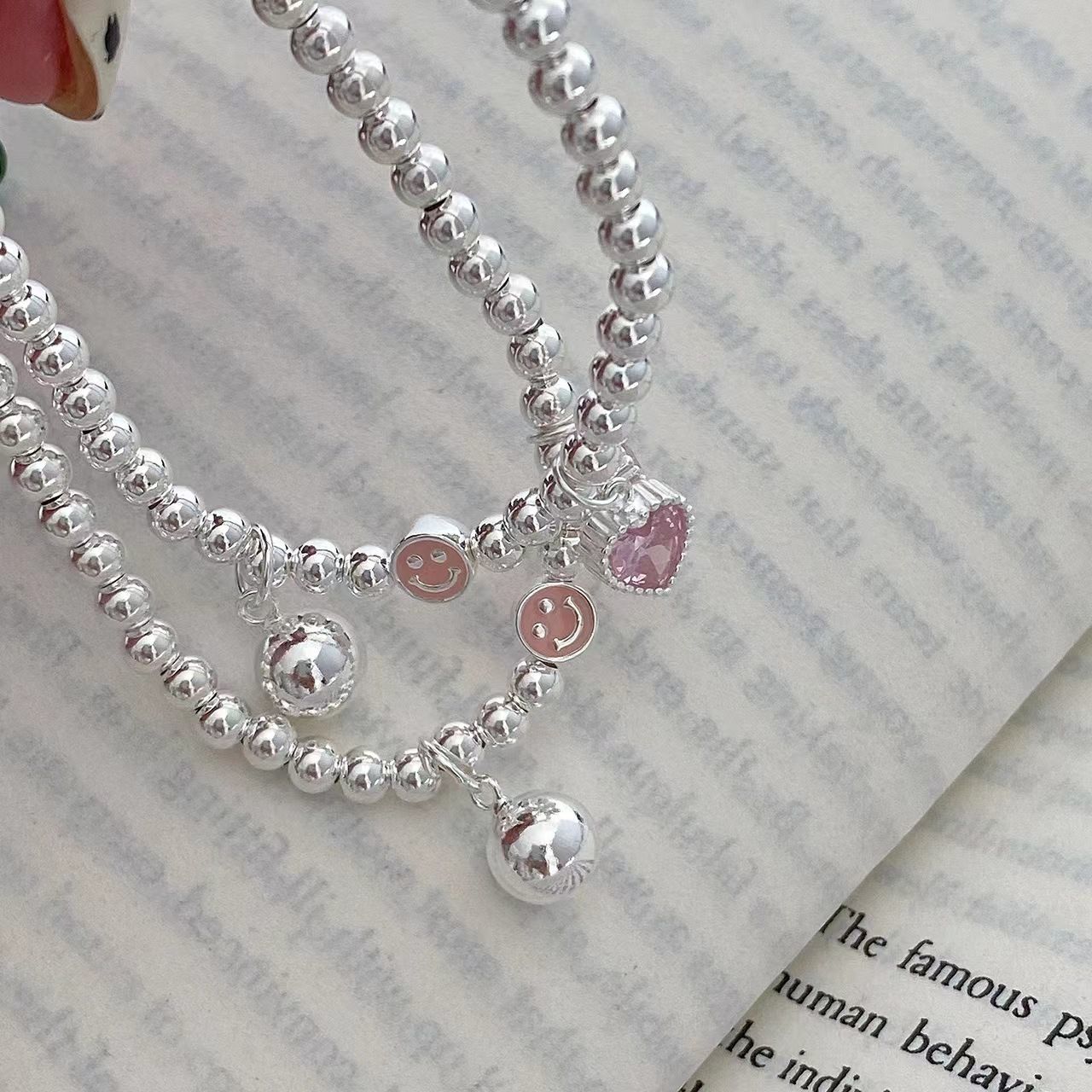 Pink Love Beaded Bracelet Ins Special-Interest Design Bracelet 2022 New Trendy Women's Summer Light Luxury Smiley Bracelet