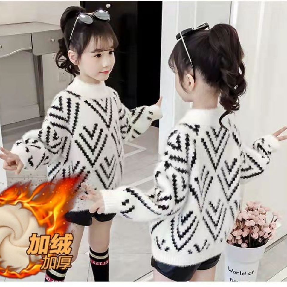 boys and girls same waterproof mink velvet autumn and winter new fleece-lined thickened korean style pullover sweater