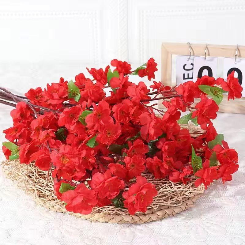 Simulation Peach Branches Living Room Fake Flower Peach Blossom Branch Decoration Table Decoration Flower Decoration Dried Flower High-End Desktop Decoration Flower