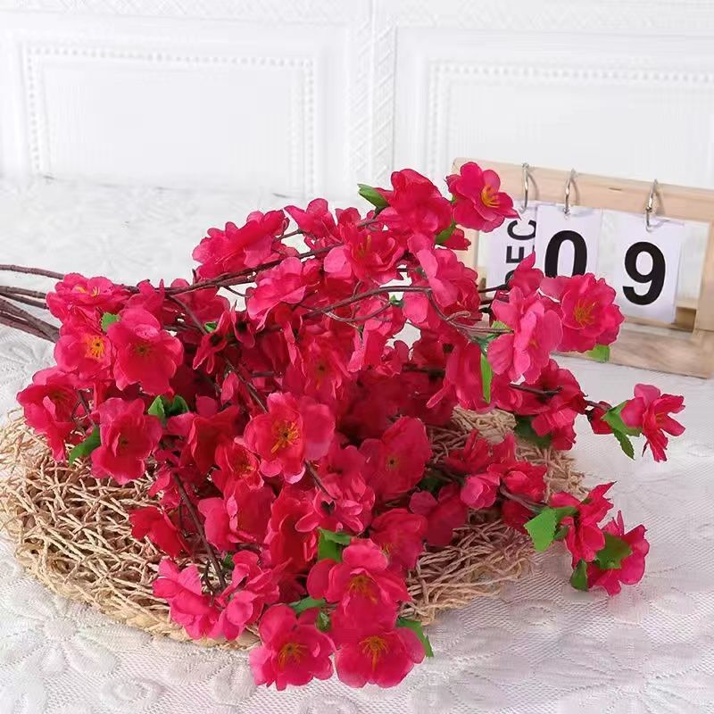 Simulation Peach Branches Living Room Fake Flower Peach Blossom Branch Decoration Table Decoration Flower Decoration Dried Flower High-End Desktop Decoration Flower