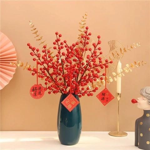 fake flower bouquet holly chinese hawthorn fortune fruit artificial flower furnishings 2022 living room furnishings ornaments decoration flowers