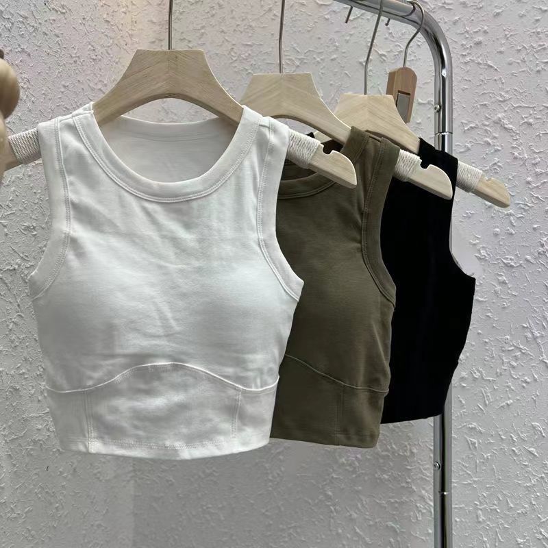 sleeveless round neck cotton vest women‘s sports bottoming top with chest pad slim fit slimming outerwear hot girl camisole