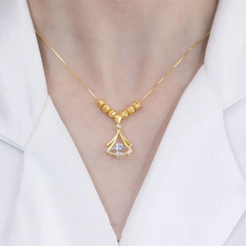 Tiktok Same Style Shiny Diamond-Encrusted Sansheng Apricot Titanium Steel Necklace High Sense Light Luxury Temperament Personalized Clavicle Chain Necklace