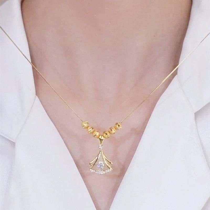 Tiktok Same Style Shiny Diamond-Encrusted Sansheng Apricot Titanium Steel Necklace High Sense Light Luxury Temperament Personalized Clavicle Chain Necklace