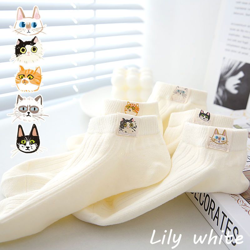 10 pairs of pure cotton white cloth label socks for women japanese cute spring and autumn ins trendy all-matching summer thin low cut boat