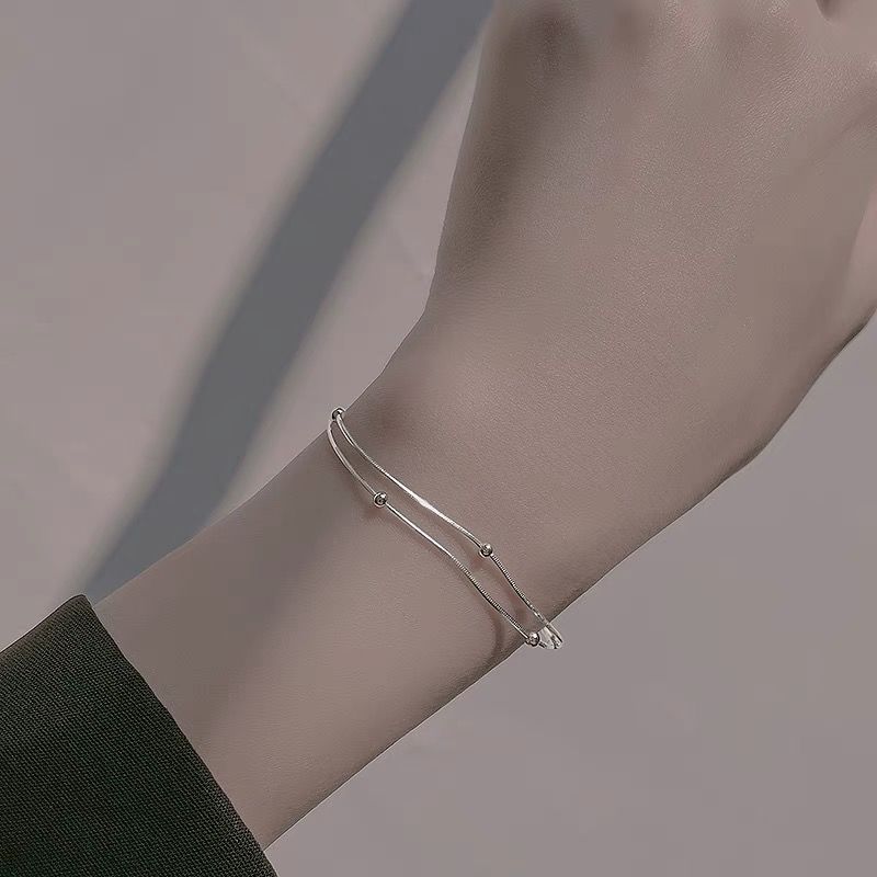 925 Sterling Silver Double Layer Snake Bone Bracelet Female Ins Special-Interest Design Simple Personality Girlfriends Female Gift 2023 New
