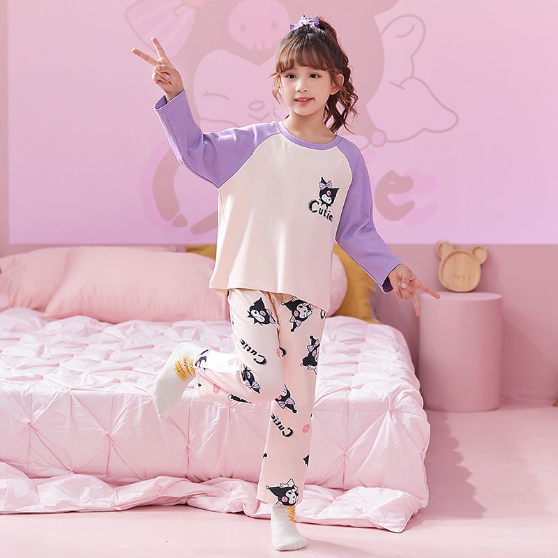 Children's Pajamas Girls' Spring and Autumn Long Sleeve Clow M Cute Cartoon Toddler Children Teens Two-Piece Homewear Suit